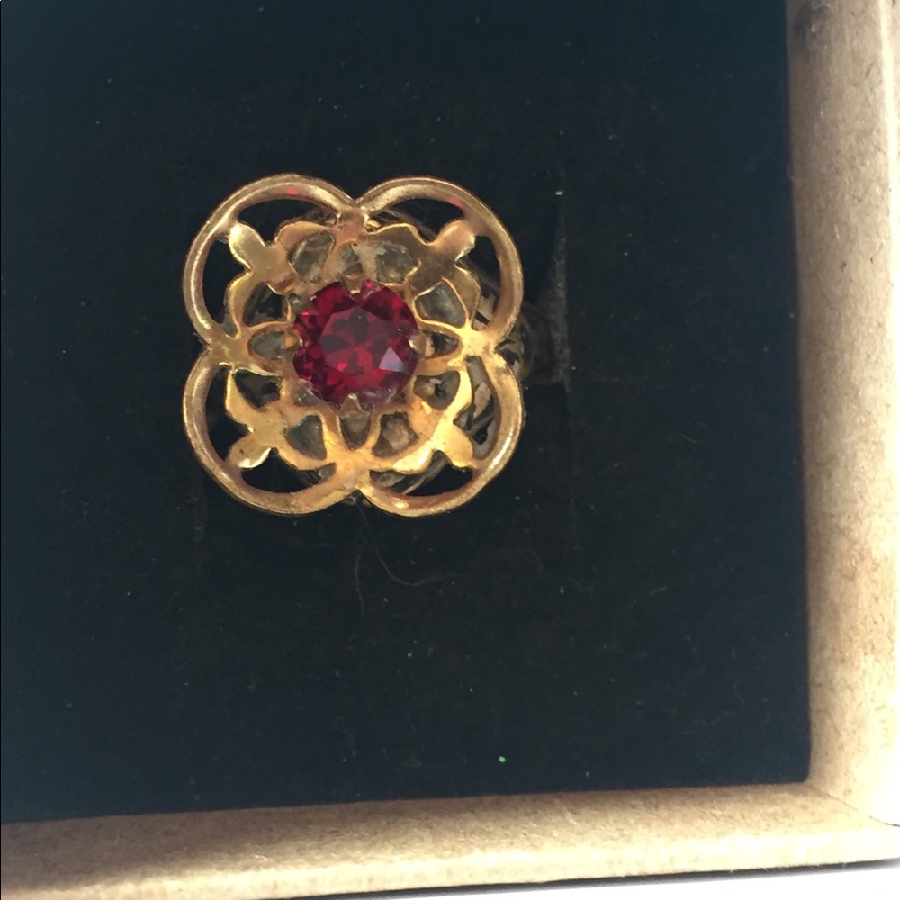 Vintage Red Ruby Rhinestone Ring - image 2